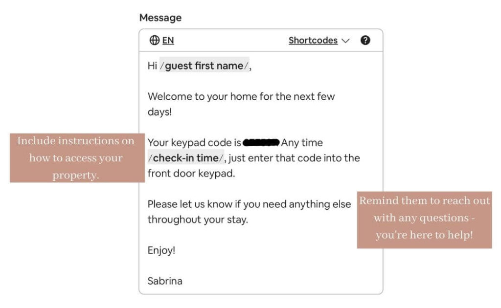 Airbnb Keycode Message